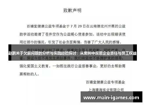 赵鹏关于欠薪问题的分析与实践经验探讨：从案例中反思企业责任与员工权益